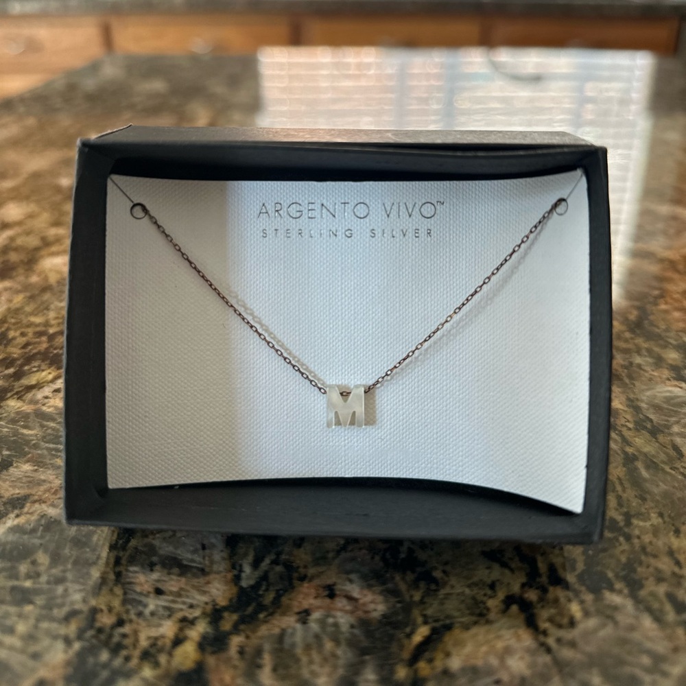 Argento Vivo Sterling Silver Necklace Abalone Shell Initial “M” Mother Of Pearl